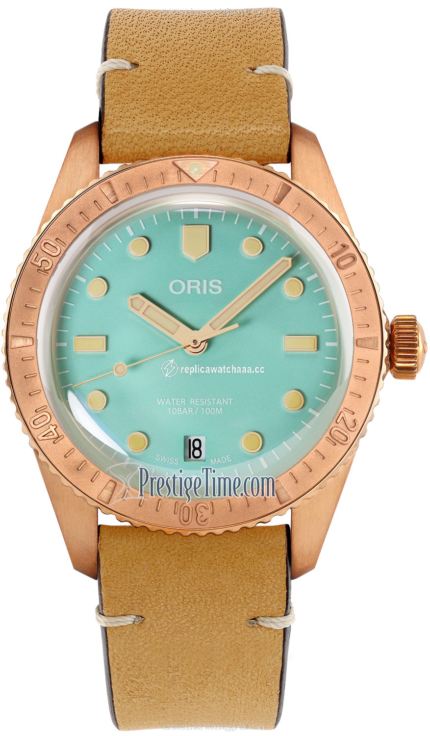 01 733 7771 3157-07 5 19 04BR Cotton Candy Green Oris Divers Sixty Five 38mm Midsize Watch 01 733 7771 3157-07 5 19 04BR Cotton Candy Green Oris Divers Sixty Five 38mm Midsize Watch