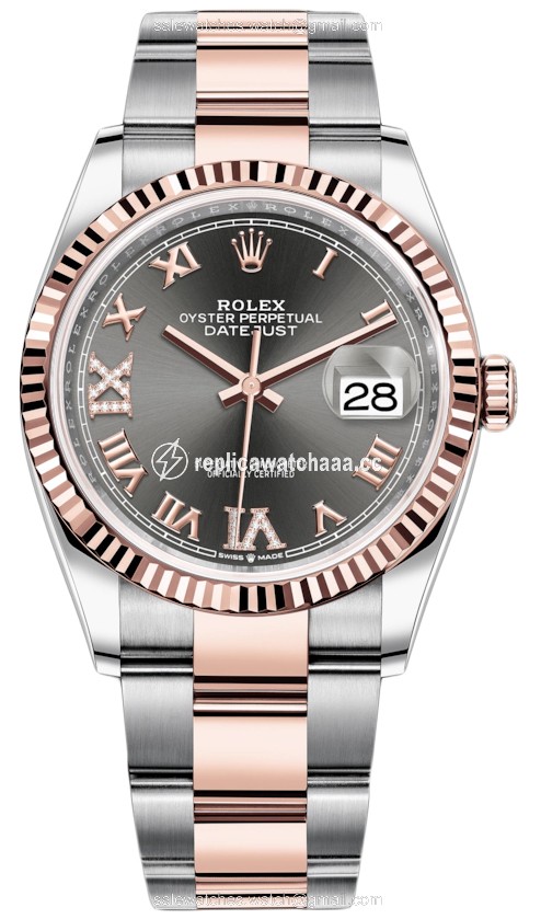 126231 Dark Rhodium VI IX Roman Oyster Rolex Datejust 36mm Stainless Steel and Rose Gold Ladies Watch 126231 Dark Rhodium VI IX Roman Oyster Rolex Datejust 36mm Stainless Steel and Rose Gold Ladies Watch