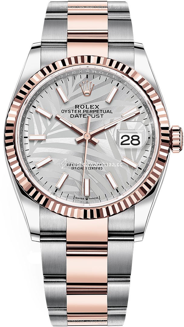 126231 Silver Palm Oyster Rolex Datejust 36mm Stainless Steel and Rose Gold Ladies Watch 126231 Silver Palm Oyster Rolex Datejust 36mm Stainless Steel and Rose Gold Ladies Watch