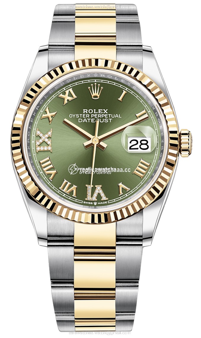126233 Olive Green VI IX Roman Oyster Rolex Datejust 36mm Stainless Steel and Yellow Gold Ladies Watch 126233 Olive Green VI IX Roman Oyster Rolex Datejust 36mm Stainless Steel and Yellow Gold Ladies Watch