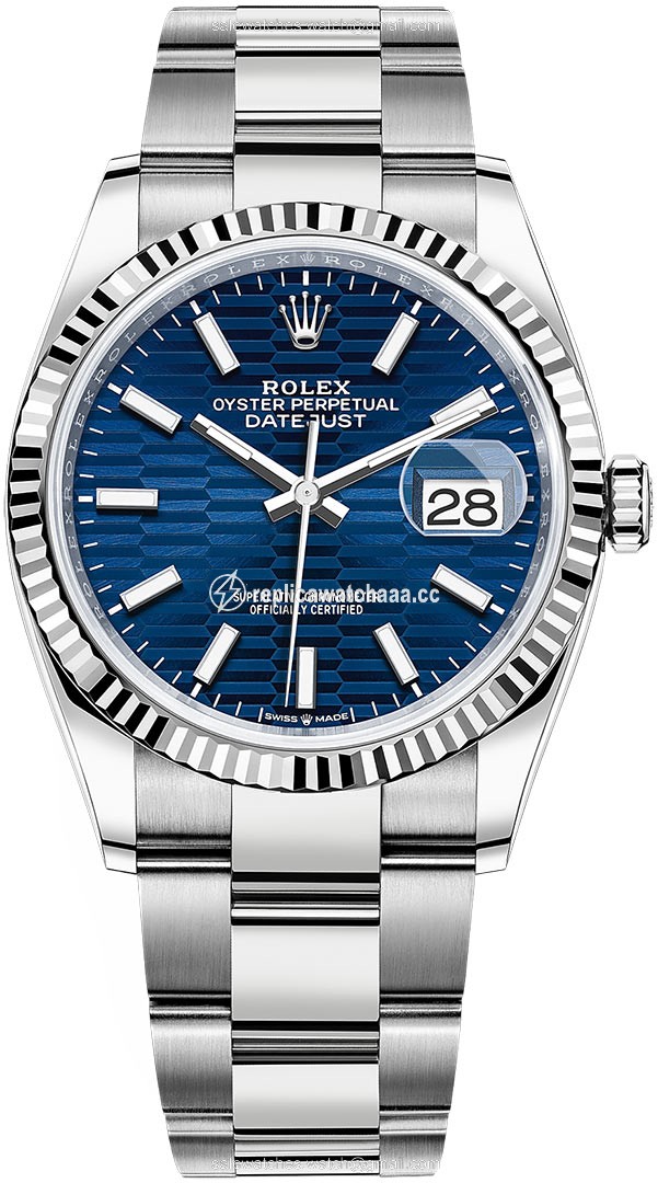 126234 Bright Blue Fluted Oyster Rolex Datejust 36mm Stainless Steel Midsize Watch 126234 Bright Blue Fluted Oyster Rolex Datejust 36mm Stainless Steel Midsize Watch