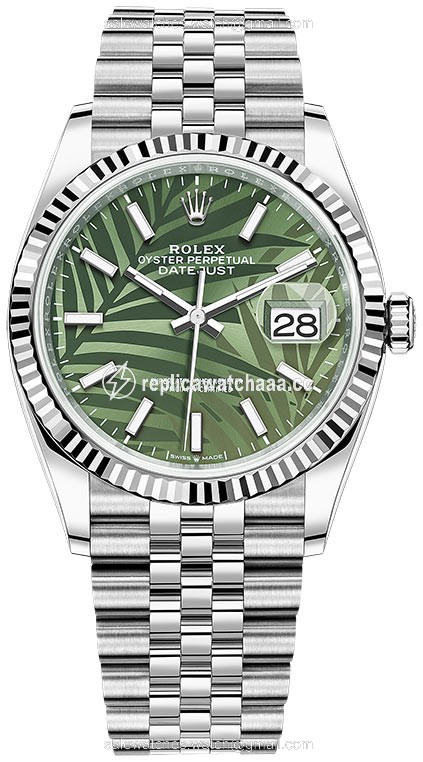126234 Olive Green Palm Jubilee Rolex Datejust 36mm Stainless Steel Midsize Watch 126234 Olive Green Palm Jubilee Rolex Datejust 36mm Stainless Steel Midsize Watch