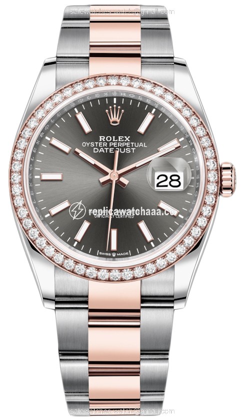 126281RBR Dark Rhodium Index Oyster Rolex Datejust 36mm Stainless Steel and Rose Gold Ladies Watch 126281RBR Dark Rhodium Index Oyster Rolex Datejust 36mm Stainless Steel and Rose Gold Ladies Watch