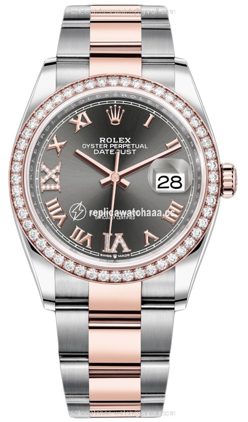 126281RBR Dark Rhodium VI IX Roman Oyster Rolex Datejust 36mm Stainless Steel and Rose Gold Ladies Watch 126281RBR Dark Rhodium VI IX Roman Oyster Rolex Datejust 36mm Stainless Steel and Rose Gold Ladies Watch