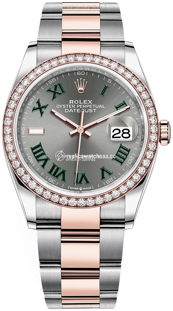 126281RBR Slate Roman Oyster Wimbledon Rolex Datejust 36mm Stainless Steel and Rose Gold Ladies Watch 126281RBR Slate Roman Oyster Wimbledon Rolex Datejust 36mm Stainless Steel and Rose Gold Ladies Watch