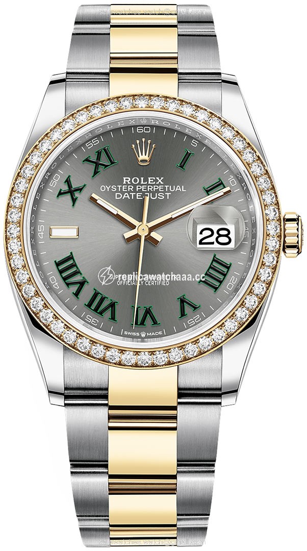 126283RBR Slate Roman Oyster Wimbledon Rolex Datejust 36mm Stainless Steel and Yellow Gold Ladies Watch 126283RBR Slate Roman Oyster Wimbledon Rolex Datejust 36mm Stainless Steel and Yellow Gold Ladies Watch