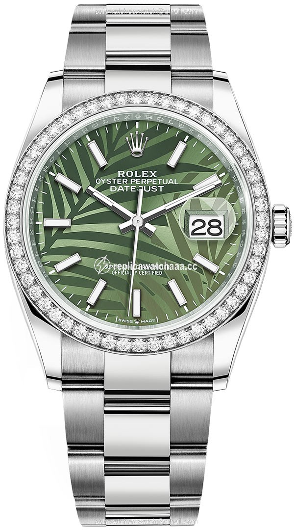 126284rbr Olive Green Palm Oyster Rolex Datejust 36mm Stainless Steel Midsize Watch 126284rbr Olive Green Palm Oyster Rolex Datejust 36mm Stainless Steel Midsize Watch