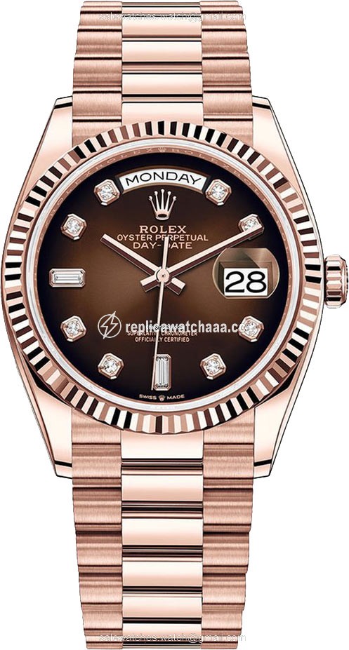128235 Brown Graduated Diamond Rolex Day-Date 36mm Everose Gold Midsize Watch 128235 Brown Graduated Diamond Rolex Day-Date 36mm Everose Gold Midsize Watch