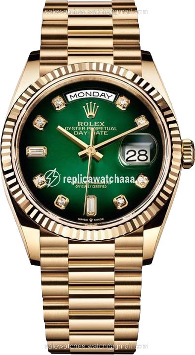 128238 Green Graduated Diamond Rolex Day-Date 36mm Yellow Gold Midsize Watch 128238 Green Graduated Diamond Rolex Day-Date 36mm Yellow Gold Midsize Watch