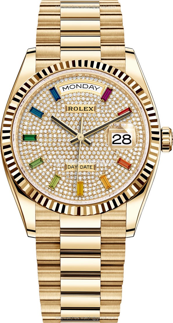 128238 Pave Rainbow Rolex Day-Date 36mm Yellow Gold Midsize Watch 128238 Pave Rainbow Rolex Day-Date 36mm Yellow Gold Midsize Watch