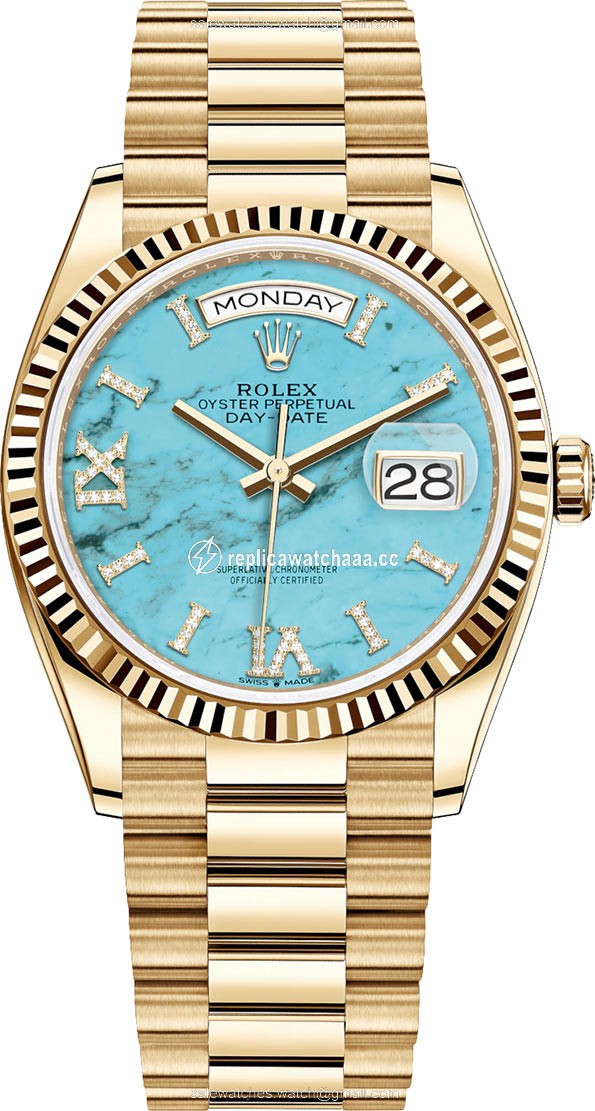 128238 Turquoise Rolex Day-Date 36mm Yellow Gold Midsize Watch 128238 Turquoise Rolex Day-Date 36mm Yellow Gold Midsize Watch