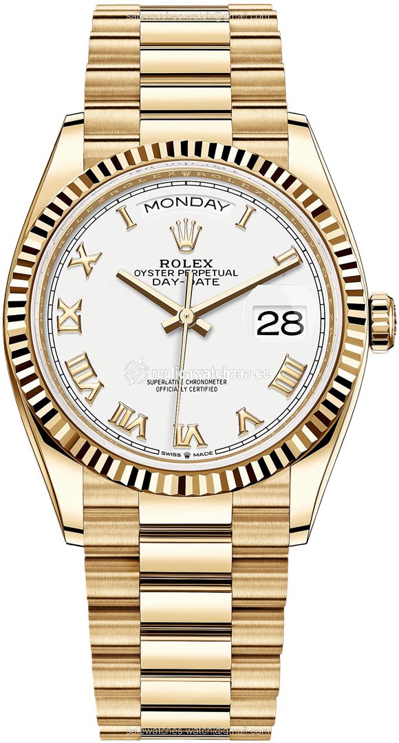 128238 White Roman Rolex Day-Date 36mm Yellow Gold Midsize Watch 128238 White Roman Rolex Day-Date 36mm Yellow Gold Midsize Watch
