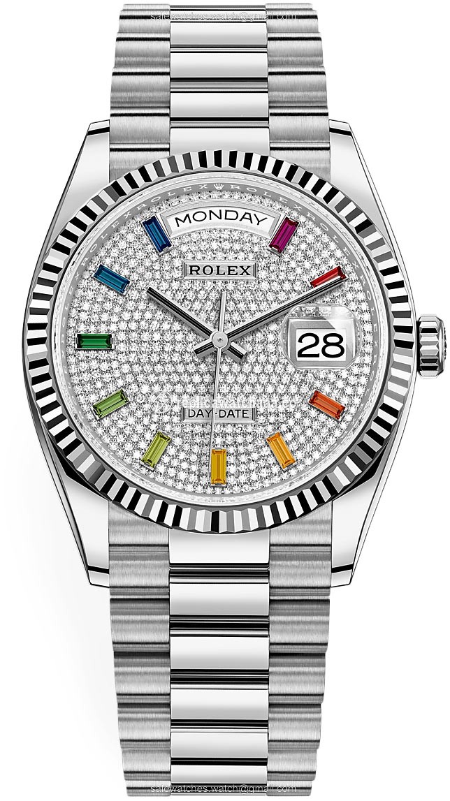 128239 Pave Rainbow Rolex Day-Date 36mm White Gold Midsize Watch 128239 Pave Rainbow Rolex Day-Date 36mm White Gold Midsize Watch