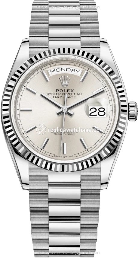 128239 Silver Index Rolex Day-Date 36mm White Gold Midsize Watch 128239 Silver Index Rolex Day-Date 36mm White Gold Midsize Watch