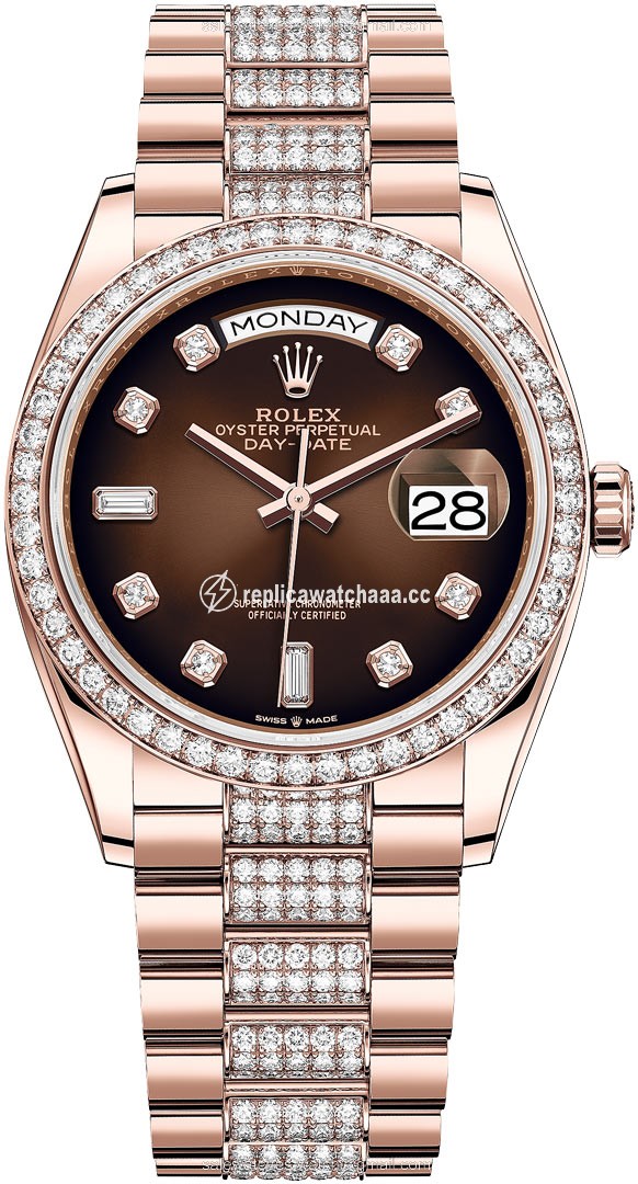 128345RBR Brown Graduated Diamond DB Rolex Day-Date 36mm Everose Gold Midsize Watch 128345RBR Brown Graduated Diamond DB Rolex Day-Date 36mm Everose Gold Midsize Watch