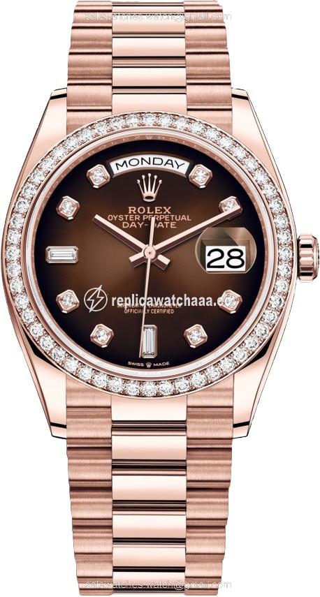 128345RBR Brown Graduated Diamond Rolex Day-Date 36mm Everose Gold Midsize Watch 128345RBR Brown Graduated Diamond Rolex Day-Date 36mm Everose Gold Midsize Watch