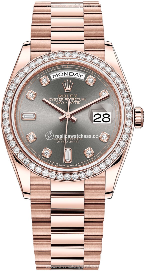 128345RBR Slate Diamond Rolex Day-Date 36mm Everose Gold Midsize Watch 128345RBR Slate Diamond Rolex Day-Date 36mm Everose Gold Midsize Watch