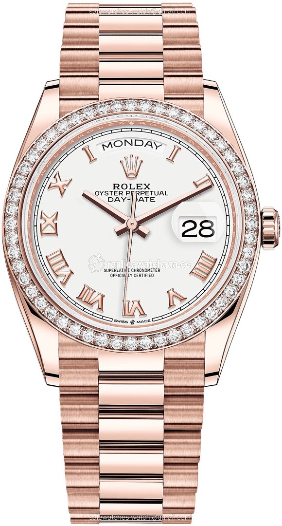 128345RBR White Roman Rolex Day-Date 36mm Everose Gold Midsize Watch 128345RBR White Roman Rolex Day-Date 36mm Everose Gold Midsize Watch