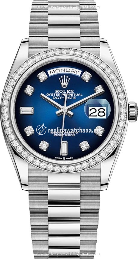 128349RBR Blue Graduated Diamond Rolex Day-Date 36mm White Gold Midsize Watch 128349RBR Blue Graduated Diamond Rolex Day-Date 36mm White Gold Midsize Watch