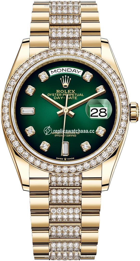 128348RBR Green Graduated Diamond DB Rolex Day-Date 36mm Yellow Gold Midsize Watch 128348RBR Green Graduated Diamond DB Rolex Day-Date 36mm Yellow Gold Midsize Watch