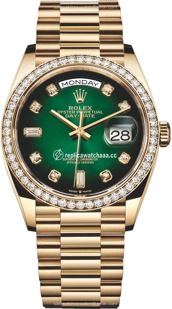 128348RBR Green Graduated Diamond Rolex Day-Date 36mm Yellow Gold Midsize Watch 128348RBR Green Graduated Diamond Rolex Day-Date 36mm Yellow Gold Midsize Watch