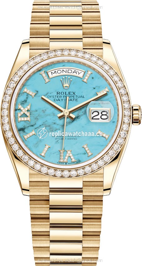 128348RBR Turquoise Rolex Day-Date 36mm Yellow Gold Midsize Watch 128348RBR Turquoise Rolex Day-Date 36mm Yellow Gold Midsize Watch