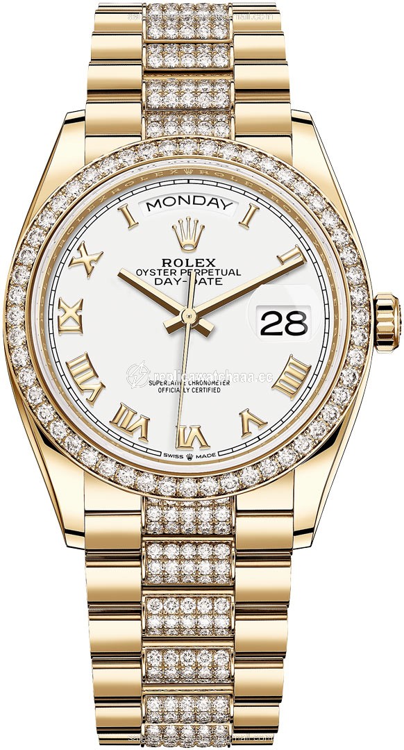 128348RBR White Roman Index DB Rolex Day-Date 36mm Yellow Gold Midsize Watch 128348RBR White Roman Index DB Rolex Day-Date 36mm Yellow Gold Midsize Watch