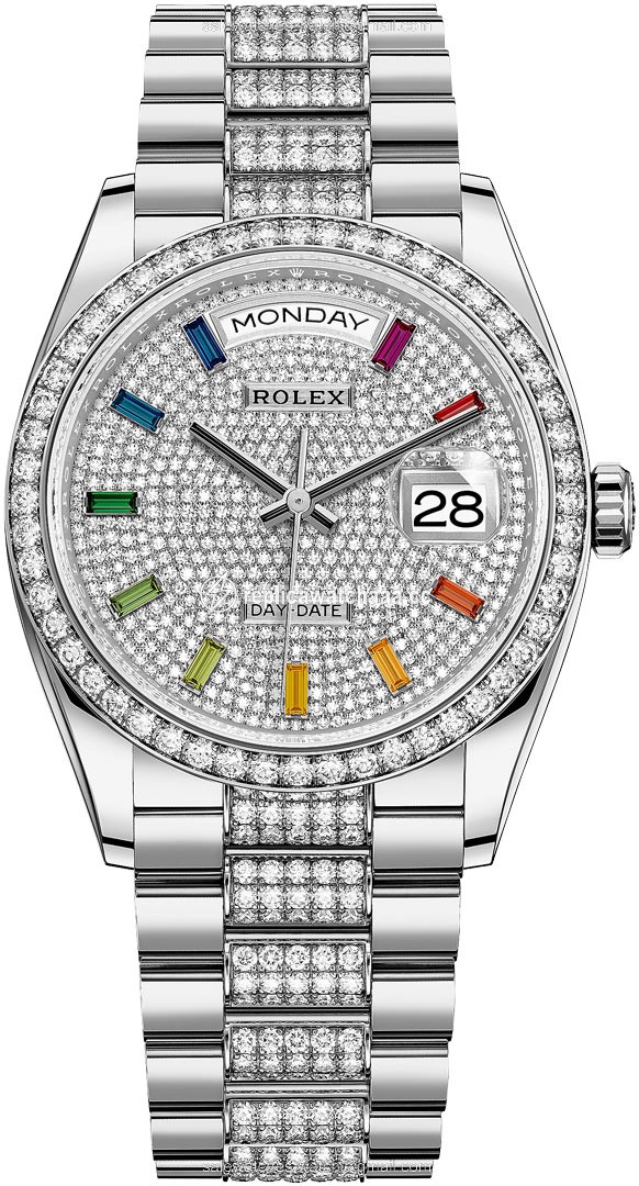 128349RBR Pave Rainbow DB Rolex Day-Date 36mm White Gold Midsize Watch 128349RBR Pave Rainbow DB Rolex Day-Date 36mm White Gold Midsize Watch