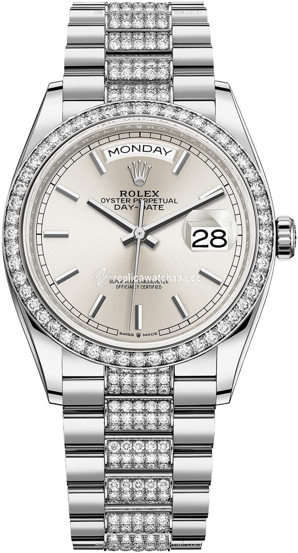 128349RBR Silver Index DB Rolex Day-Date 36mm White Gold Midsize Watch 128349RBR Silver Index DB Rolex Day-Date 36mm White Gold Midsize Watch