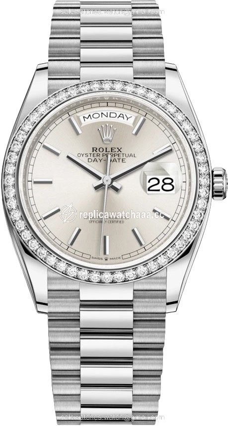128349RBR Silver Index Rolex Day-Date 36mm White Gold Midsize Watch 128349RBR Silver Index Rolex Day-Date 36mm White Gold Midsize Watch