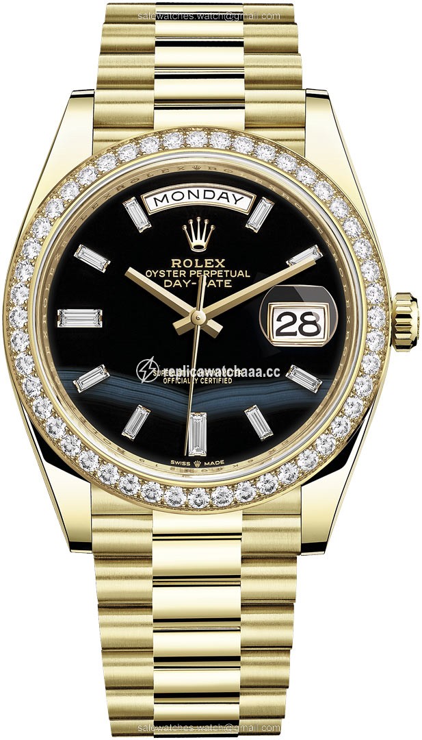 228348RBR Onyx Baguette Rolex Day-Date 40mm Yellow Gold Mens Watch 228348RBR Onyx Baguette Rolex Day-Date 40mm Yellow Gold Mens Watch