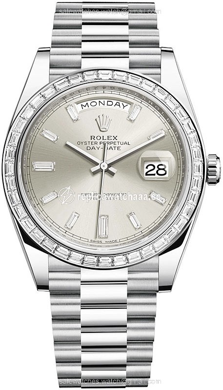 228396TBR Silver Baguette Rolex Day-Date 40mm Platinum Mens Watch 228396TBR Silver Baguette Rolex Day-Date 40mm Platinum Mens Watch
