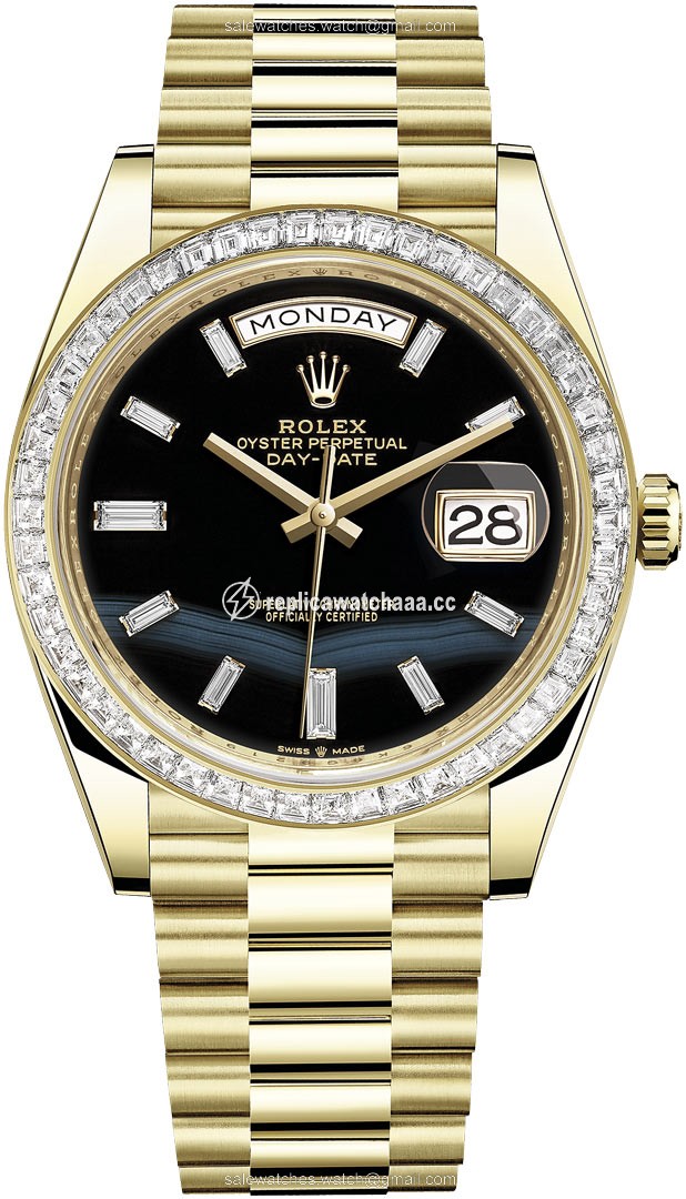 228398TBR Onyx Baguette Rolex Day-Date 40mm Yellow Gold Mens Watch 228398TBR Onyx Baguette Rolex Day-Date 40mm Yellow Gold Mens Watch