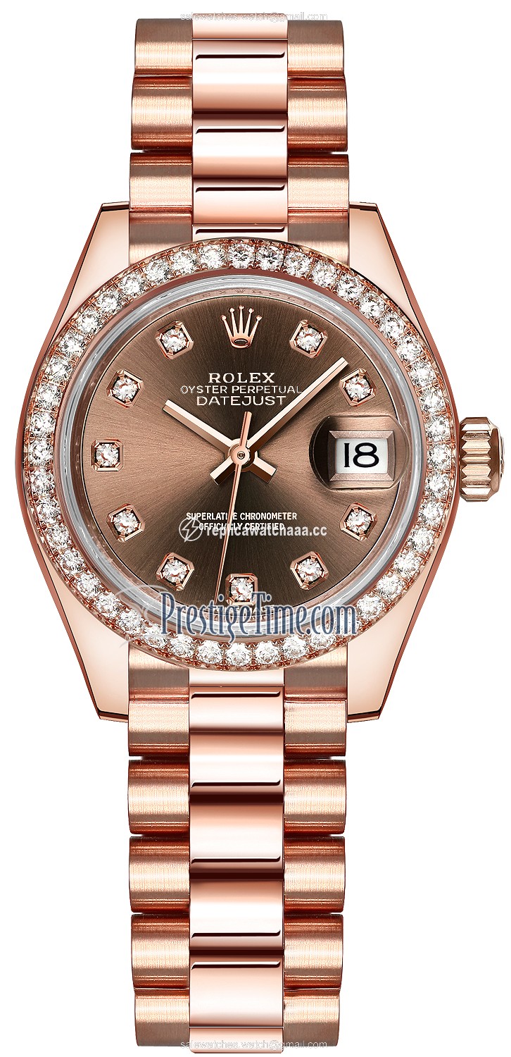 279135RBR Chocolate Diamond President Rolex Lady Datejust 28mm Everose Gold Ladies Watch 279135RBR Chocolate Diamond President Rolex Lady Datejust 28mm Everose Gold Ladies Watch