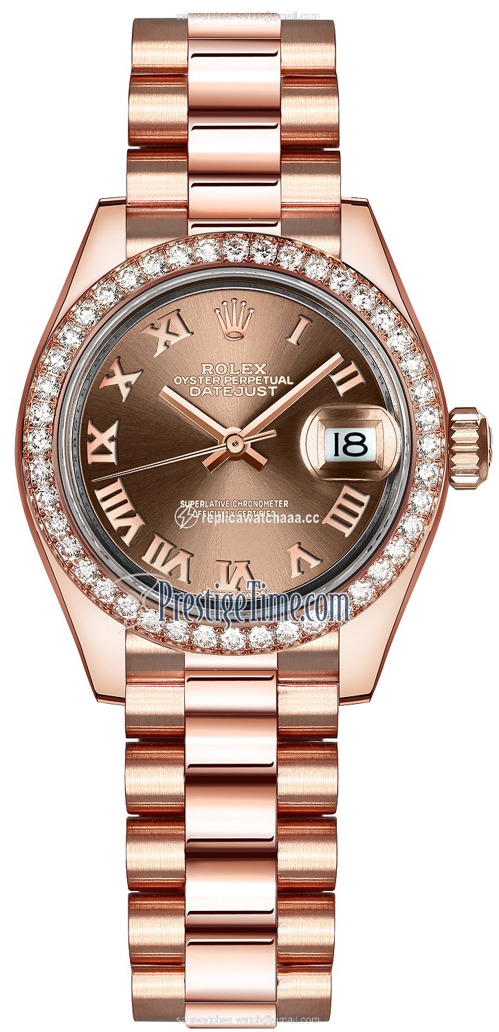 279135RBR Chocolate Roman President Rolex Lady Datejust 28mm Everose Gold Ladies Watch 279135RBR Chocolate Roman President Rolex Lady Datejust 28mm Everose Gold Ladies Watch