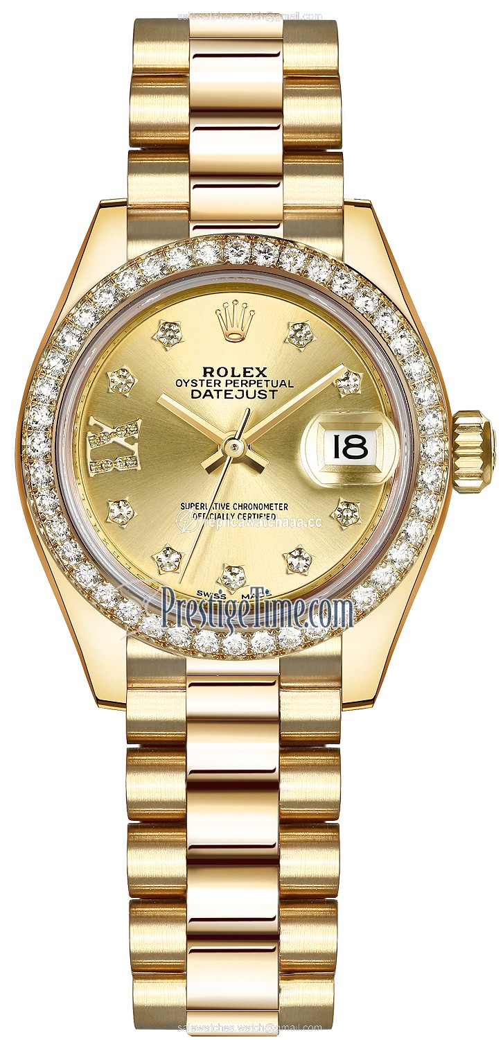 279138RBR Champagne 17 Diamond President Rolex Lady Datejust 28mm Yellow Gold Ladies Watch 279138RBR Champagne 17 Diamond President Rolex Lady Datejust 28mm Yellow Gold Ladies Watch