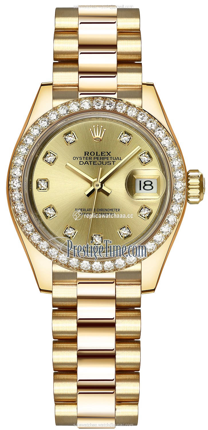 279138RBR Champagne Diamond President Rolex Lady Datejust 28mm Yellow Gold Ladies Watch 279138RBR Champagne Diamond President Rolex Lady Datejust 28mm Yellow Gold Ladies Watch