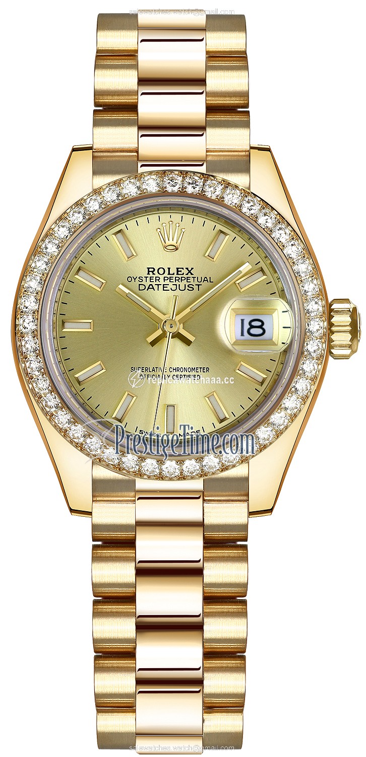 279138RBR Champagne Index President Rolex Lady Datejust 28mm Yellow Gold Ladies Watch 279138RBR Champagne Index President Rolex Lady Datejust 28mm Yellow Gold Ladies Watch