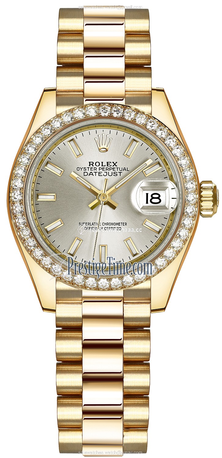 279138RBR Silver Index President Rolex Lady Datejust 28mm Yellow Gold Ladies Watch 279138RBR Silver Index President Rolex Lady Datejust 28mm Yellow Gold Ladies Watch