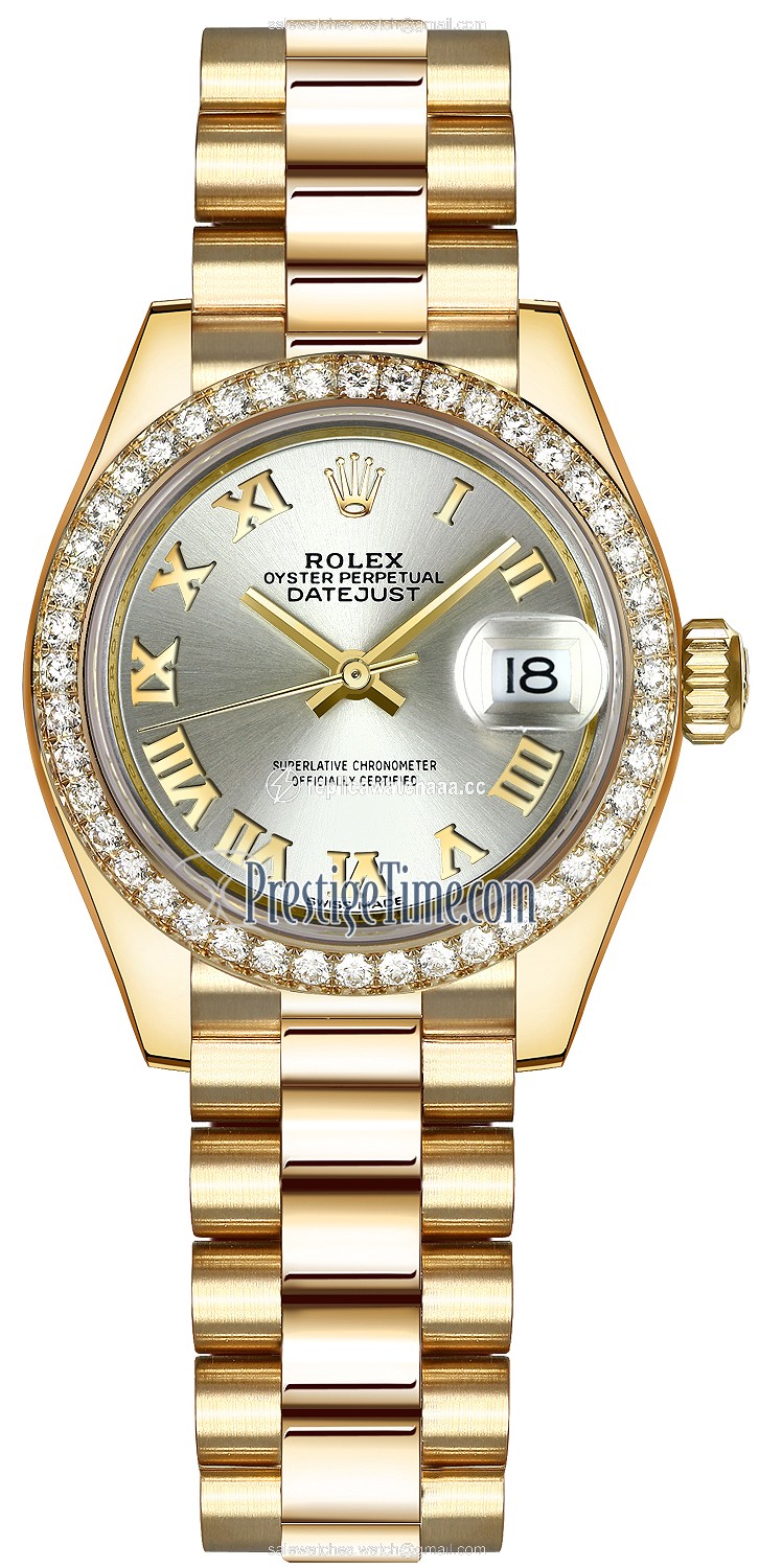 279138RBR Silver Roman President Rolex Lady Datejust 28mm Yellow Gold Ladies Watch 279138RBR Silver Roman President Rolex Lady Datejust 28mm Yellow Gold Ladies Watch