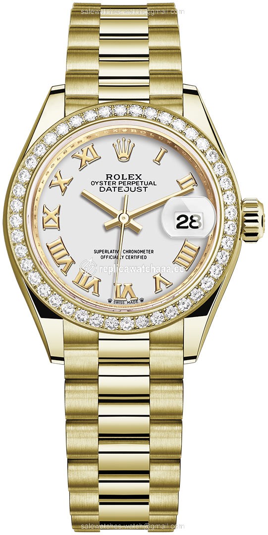 279138RBR White Roman President Rolex Lady Datejust 28mm Yellow Gold Ladies Watch 279138RBR White Roman President Rolex Lady Datejust 28mm Yellow Gold Ladies Watch