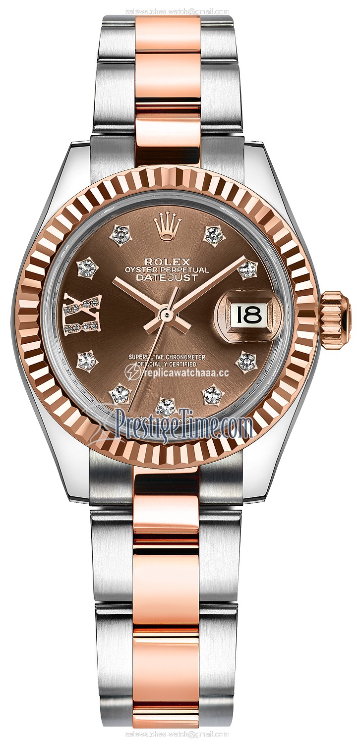 279171 Chocolate 17 Diamond Oyster Rolex Lady Datejust 28mm Stainless Steel and Everose Gold Ladies Watch 279171 Chocolate 17 Diamond Oyster Rolex Lady Datejust 28mm Stainless Steel and Everose Gold Ladies Watch