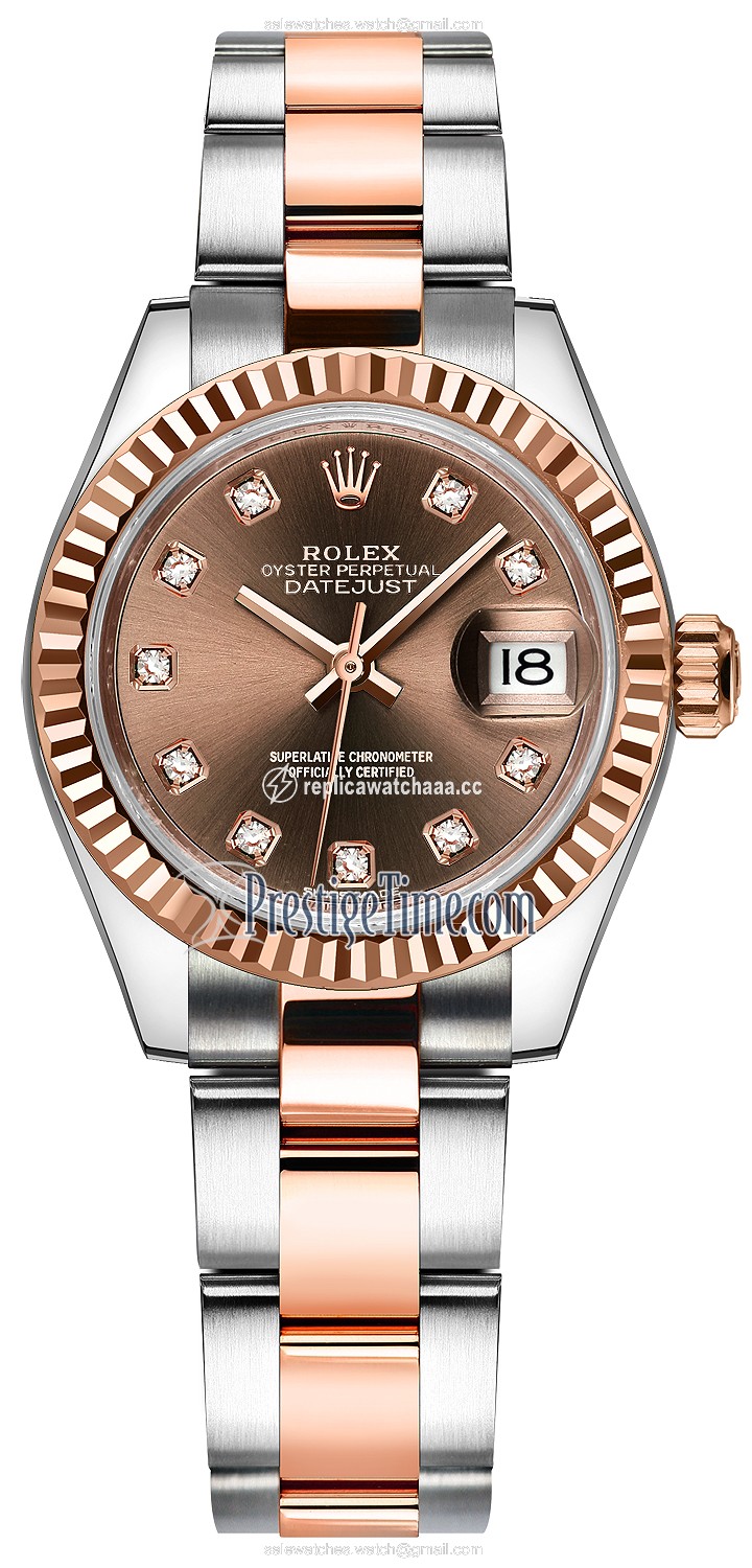279171 Chocolate Diamond Oyster Rolex Lady Datejust 28mm Stainless Steel and Everose Gold Ladies Watch 279171 Chocolate Diamond Oyster Rolex Lady Datejust 28mm Stainless Steel and Everose Gold Ladies Watch