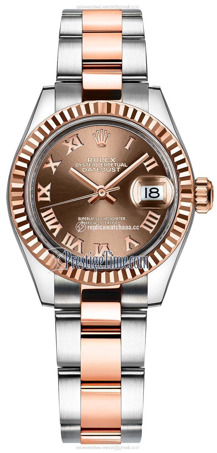 279171 Chocolate Roman Oyster Rolex Lady Datejust 28mm Stainless Steel and Everose Gold Ladies Watch 279171 Chocolate Roman Oyster Rolex Lady Datejust 28mm Stainless Steel and Everose Gold Ladies Watch