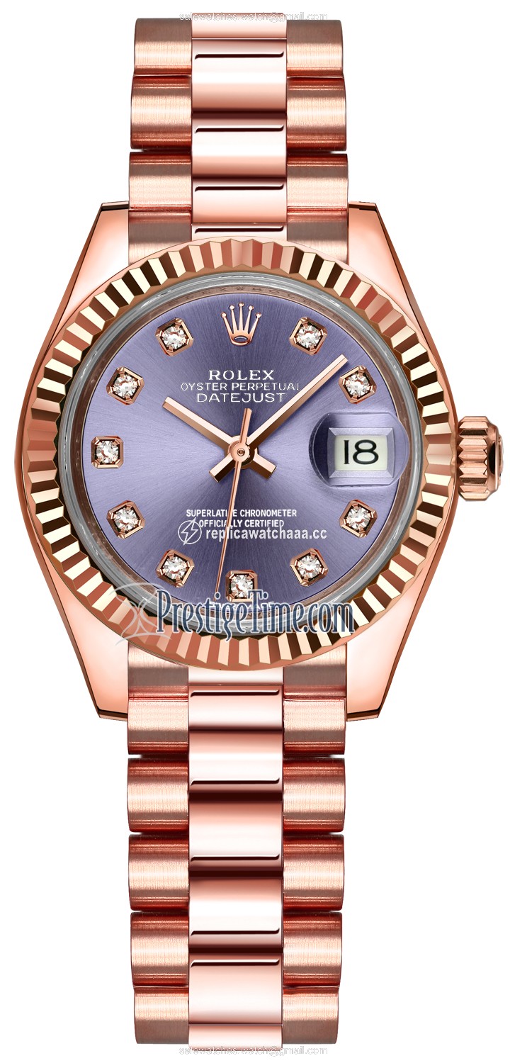 279175 Aubergine Diamond President Rolex Lady Datejust 28mm Everose Gold Ladies Watch 279175 Aubergine Diamond President Rolex Lady Datejust 28mm Everose Gold Ladies Watch
