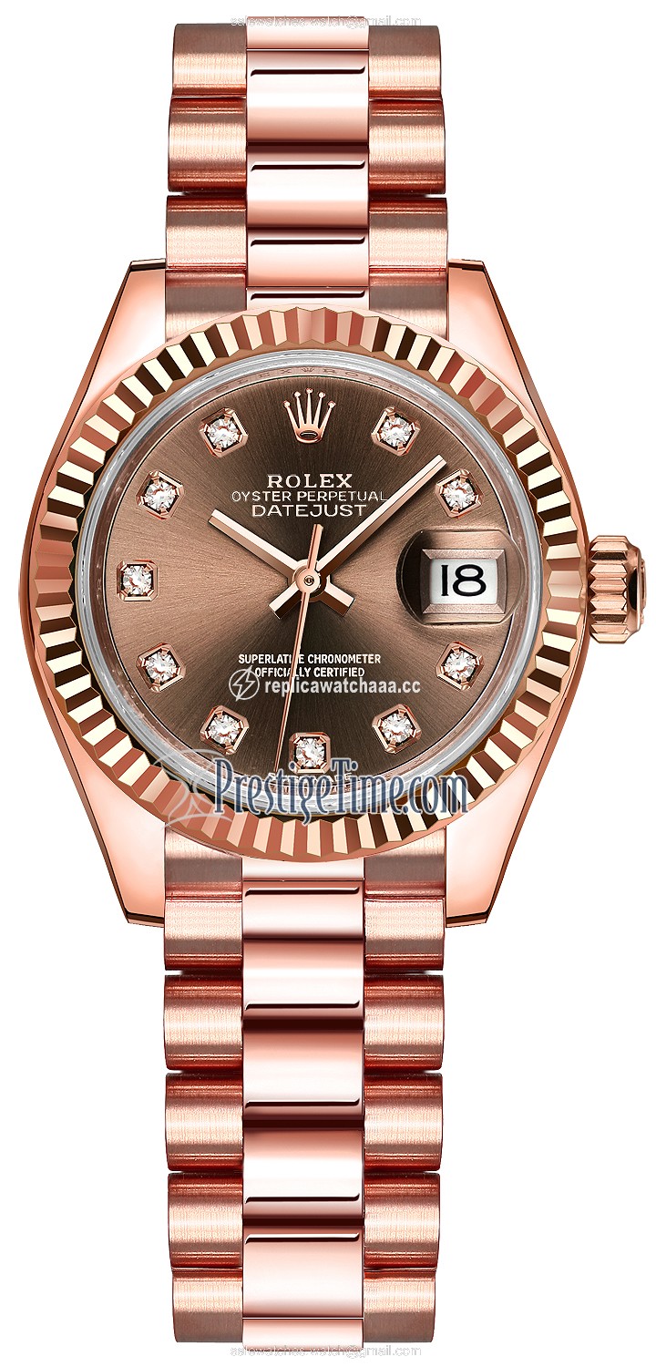 279175 Chocolate Diamond President Rolex Lady Datejust 28mm Everose Gold Ladies Watch 279175 Chocolate Diamond President Rolex Lady Datejust 28mm Everose Gold Ladies Watch