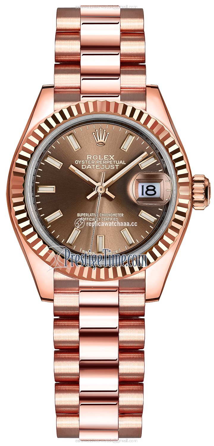 279175 Chocolate Index President Rolex Lady Datejust 28mm Everose Gold Ladies Watch 279175 Chocolate Index President Rolex Lady Datejust 28mm Everose Gold Ladies Watch