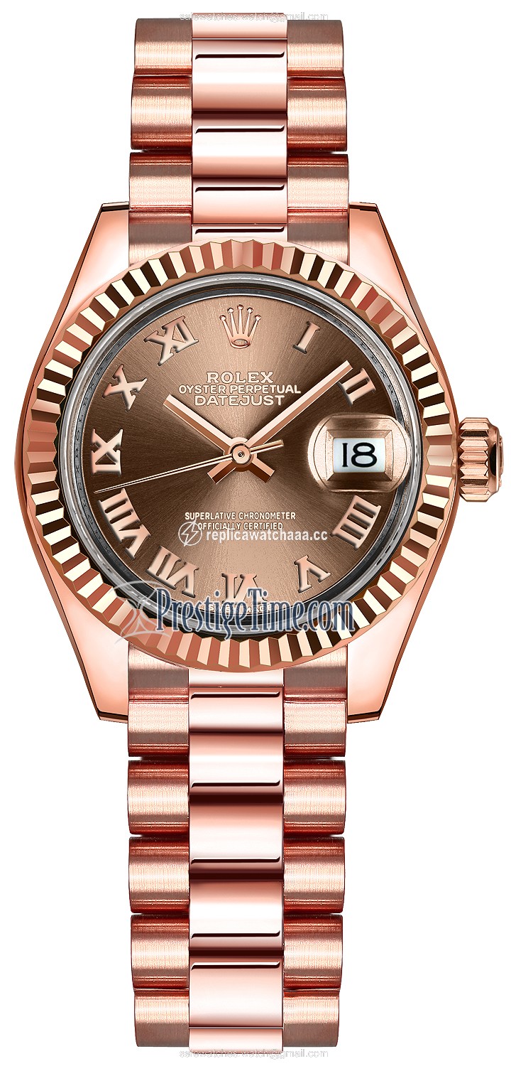 279175 Chocolate Roman President Rolex Lady Datejust 28mm Everose Gold Ladies Watch 279175 Chocolate Roman President Rolex Lady Datejust 28mm Everose Gold Ladies Watch