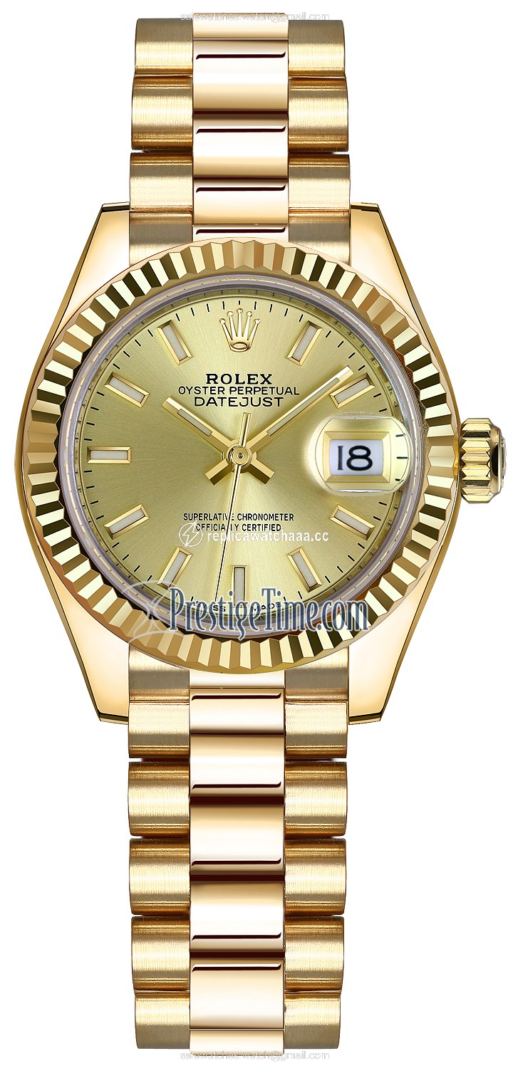 279178 Champagne Index President Rolex Lady Datejust 28mm Yellow Gold Ladies Watch 279178 Champagne Index President Rolex Lady Datejust 28mm Yellow Gold Ladies Watch