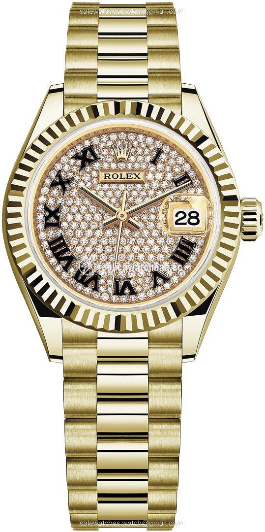 279178 Pave Black Roman President Rolex Lady Datejust 28mm Yellow Gold Ladies Watch 279178 Pave Black Roman President Rolex Lady Datejust 28mm Yellow Gold Ladies Watch